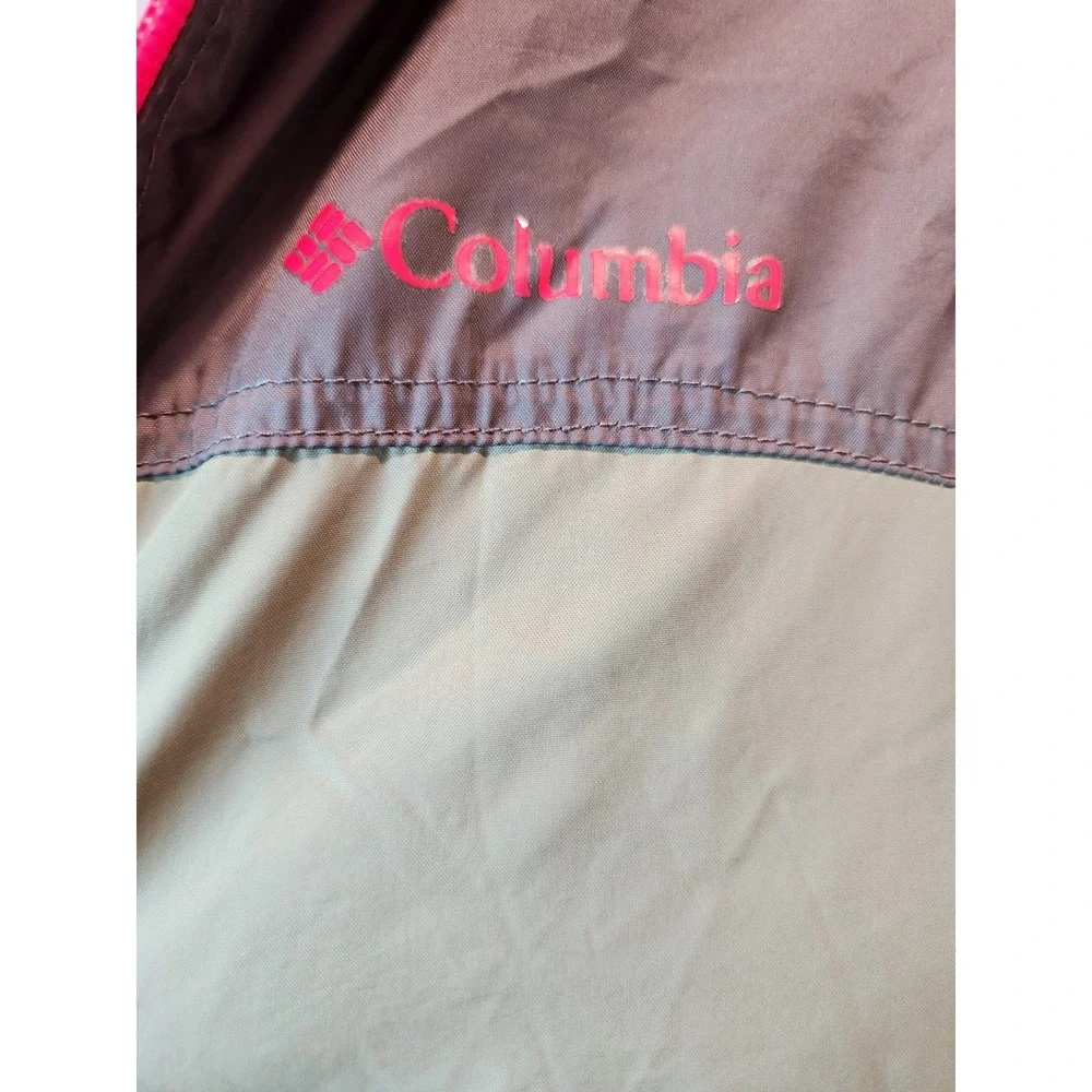 Columbia Youth Medium 10/12 Hooded Windbreaker‎ Jacket Olive Gray Red Zip
